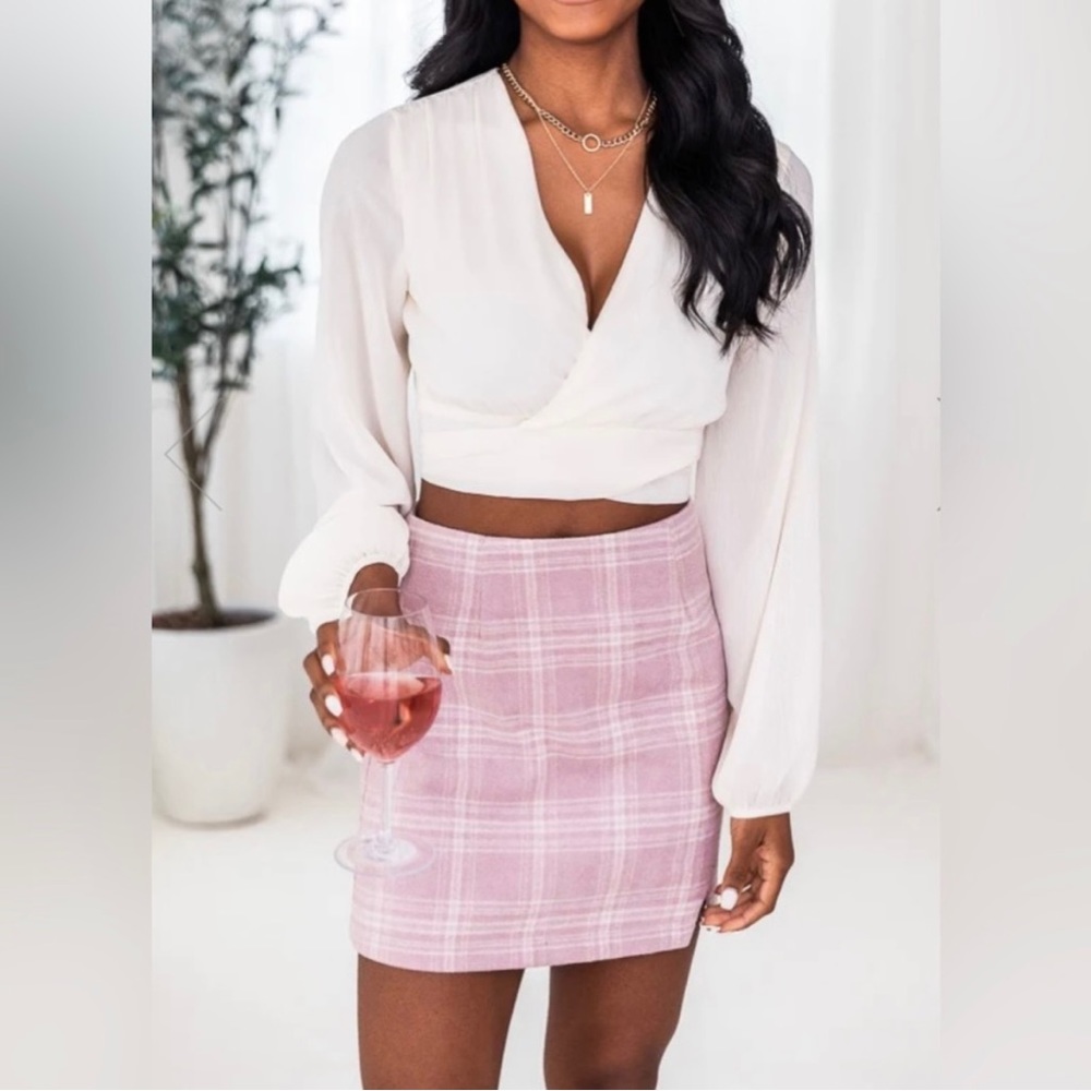 Pink Lily Cropped White Wrap Shirt